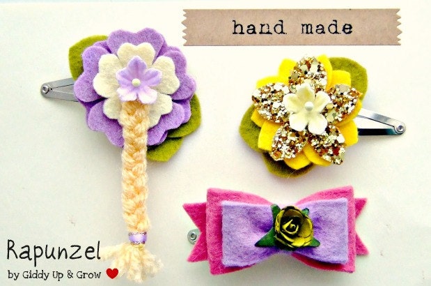 Felt Flower Hair Clip - Rapunzel Inspired, Disney Princess