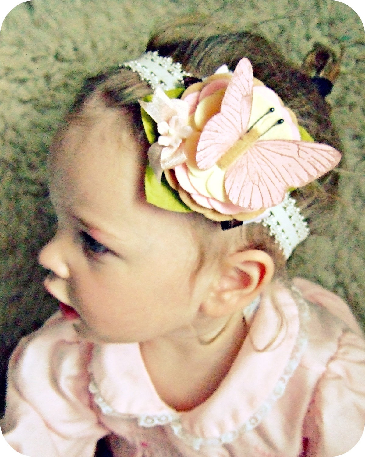 Felt Flower Headband . Pink Butterfly . Nature . Fall Fashion