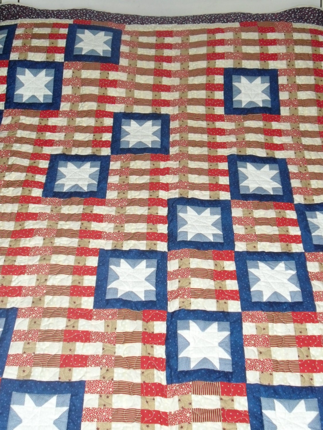 Full/Queen size bed quilt-Red, White, and Blue-original