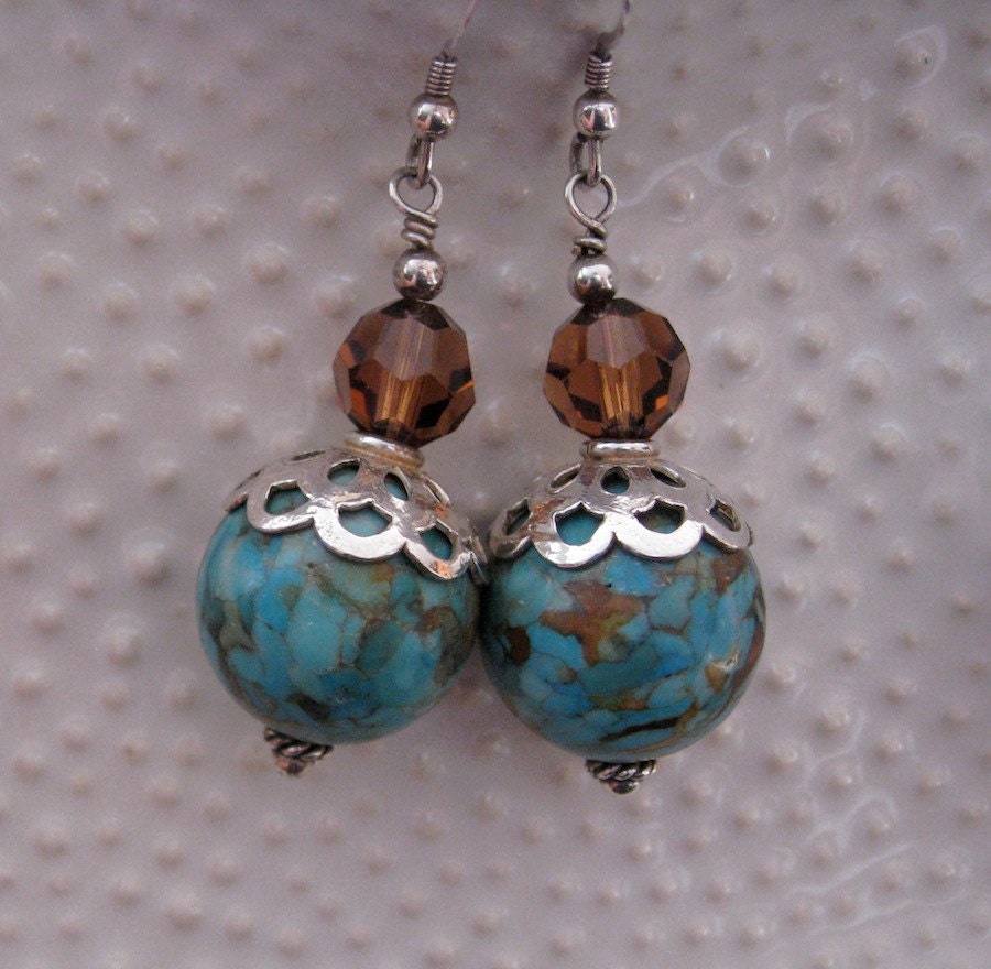 Sterling Silver and Turquoise Dangle Earrings  for Women. One of a Kind Handmade Sterling Silver Jewelry for Her on Etsy