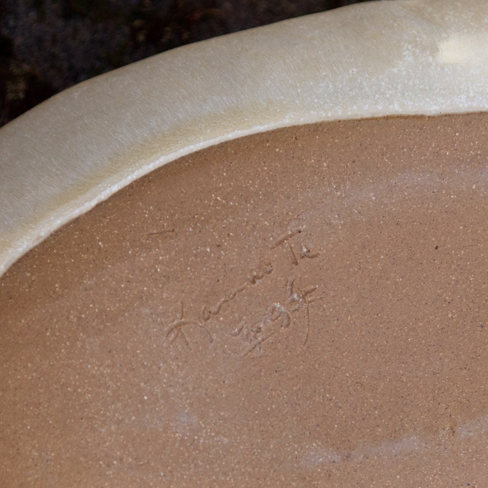 Ceramic Dinner Plate with Circles in Copper and Blue