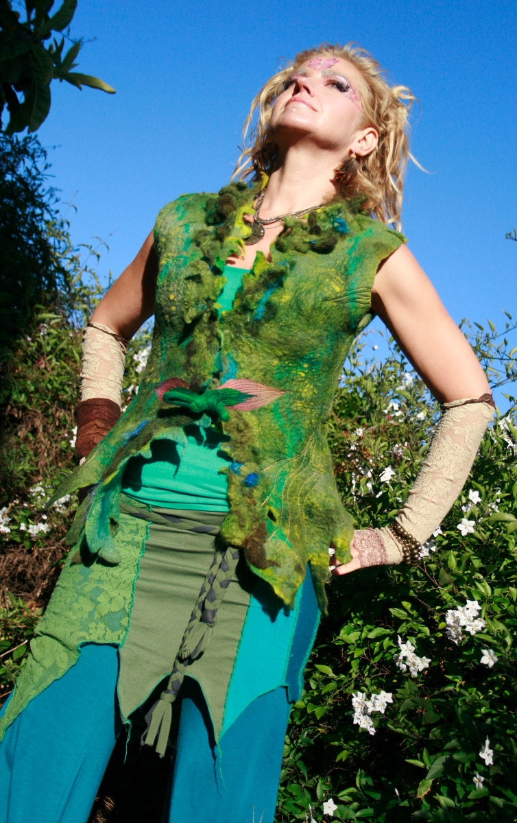Felted vest -Felt - felted clothing -felted wool -fairy- Psychedelic flower