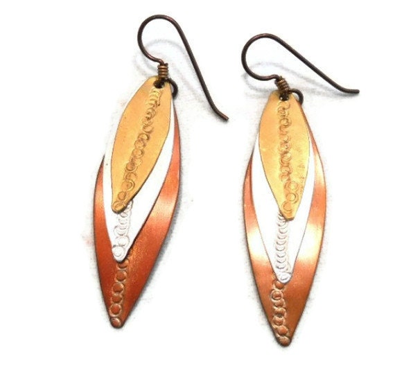 Mixed Metal Earrings Tribal Jewelry Dangle Copper Aluminum Brass Hypoallergenic Niobium Ear Wires