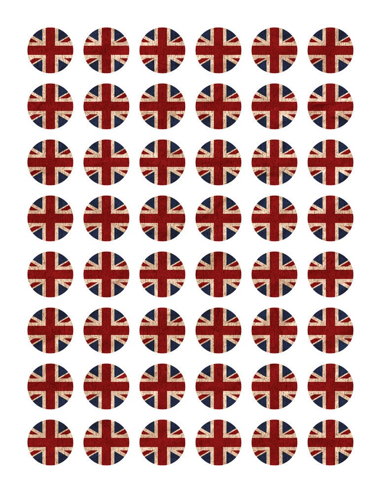 INSTANT DOWNLOAD 1 inch Circles Digital Collage Sheet: Union Jack Vintage Red White & Blue - scrapbooking, labels, jewelry, bottle caps