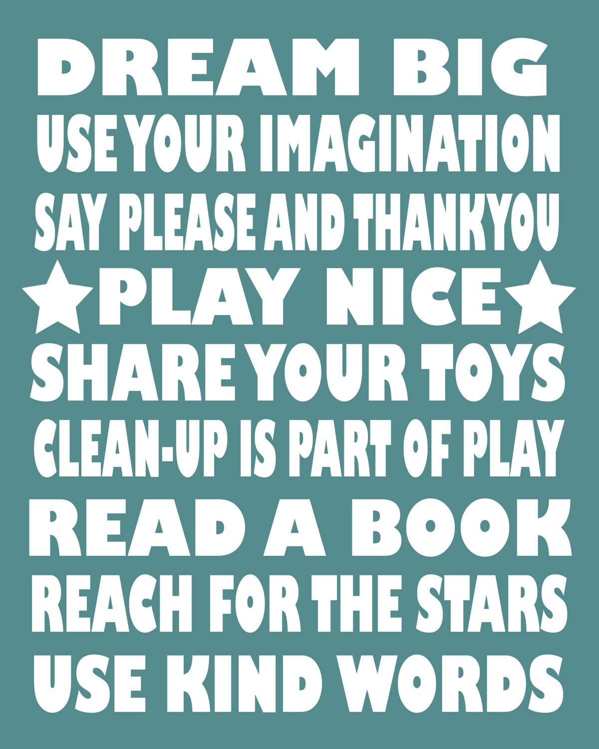 Playroom Rules Children's Fine Art Poster Print 16 x 20 in Your Choice of 33 color options