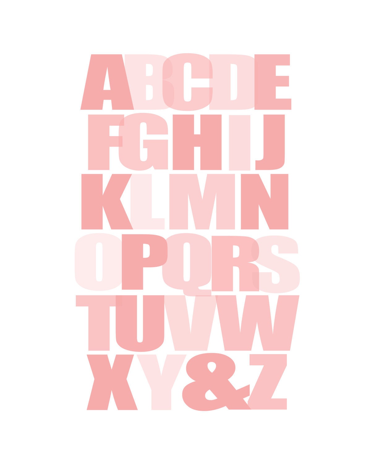 Alphabet ABC Art Print in Pink Ombre  16x20