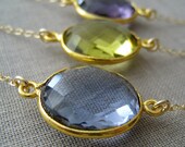 Faceted gemstone bezel necklace, Purple amethyst, lemon quartz, iolite, colorful gemstone necklace