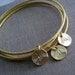 personalized gold bangles, set of 3 custom initial bracelet bangles, gold disc, personalized bridesmaid gifts