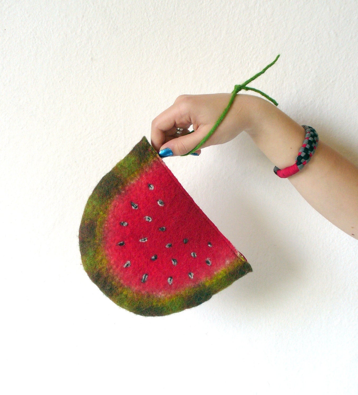 Watermelon Felted Coin Purse, Pouch, Clutch, Makeup Bag, zipper, handmade, OOAK, Wet Felted Ready to Ship