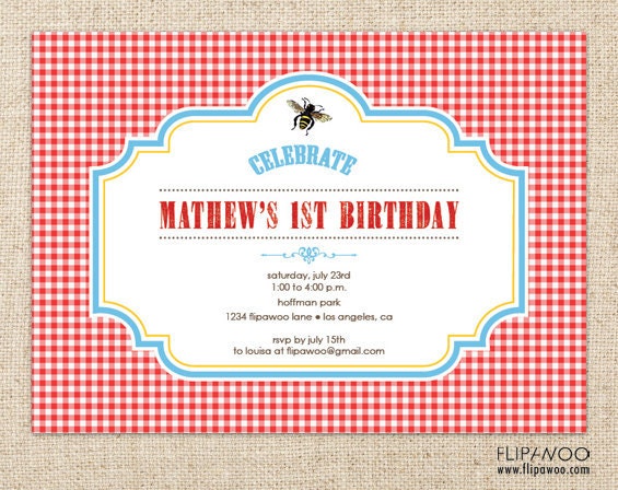 Picnic Bee Invitation Design by FLIPAWOO  - Customized Printable File