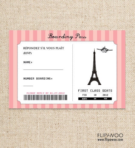 Paris Boarding Pass RSVP Card Design by FLIPAWOO - Passport to Paris Collection - Customized Printable File