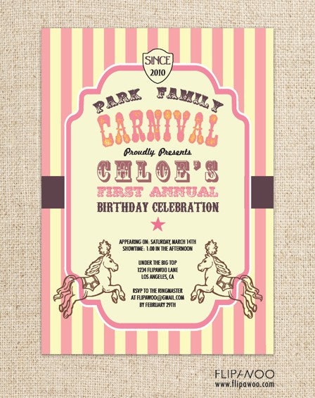 Vintage Circus or Carnival Invitation by FLIPAWOO - Customized Printable File