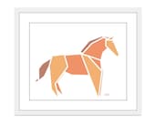 Horse - Wall Art Print - Orange Tangerine - Origami - Equestrian - Geometrical - AldariArt