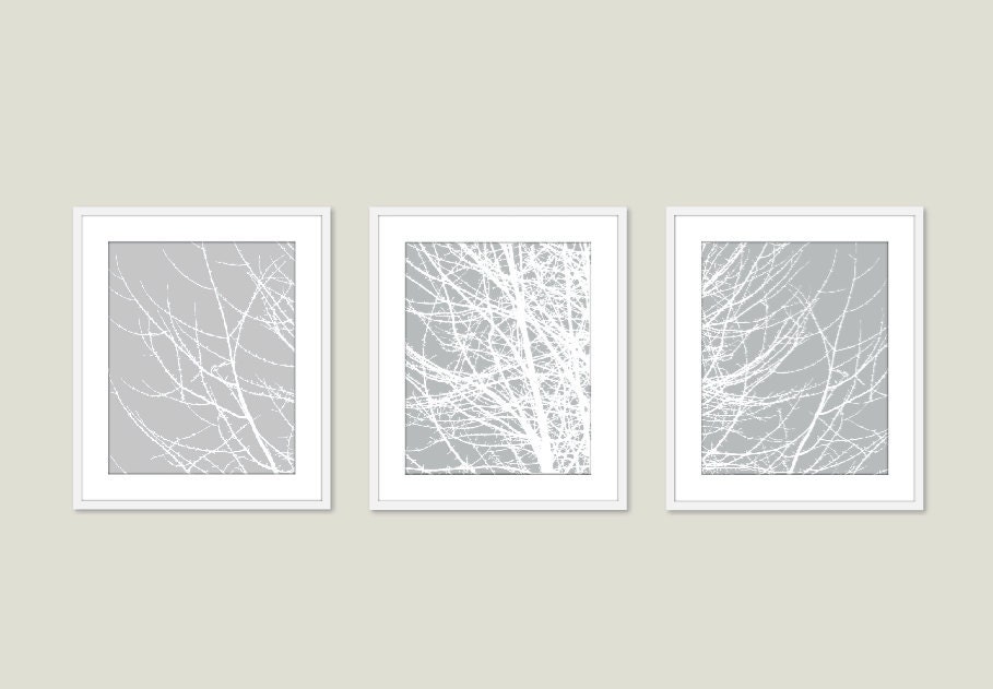 Modern Tree Branches Digital Print Set - Grey Neutral Color - Woodland Home Decor - Contemporary Branches - Affordable Wall Art