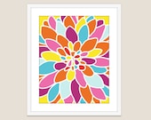 Happy Dahlia Flower Wall Digital Print Modern Home Decor Bright Spring Colors