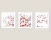 Magnolia Tree Branches Digital Print Set - Red and White - Modern Wall Art -  Home Decor - Spring Summer - Poppy Red - Mothers Day