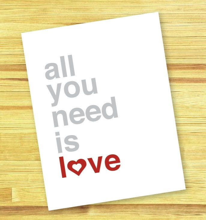All You Need is Love Digital Print Typography The Beatles Lyrics Quote Red Heart Modern Home Decor Mothers Day