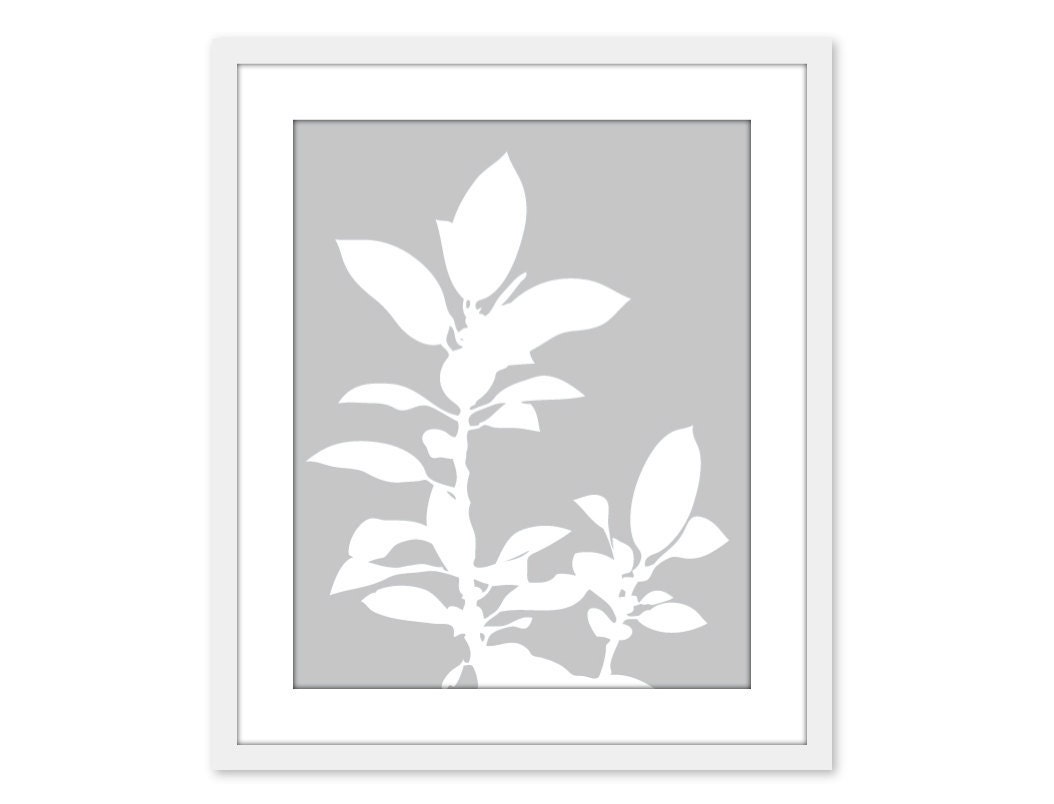 Botanical Digital Print Grey Plant Modern Home Decor