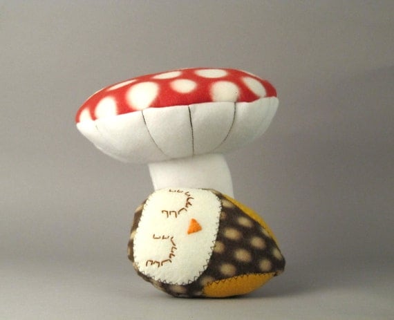 Medium Self Standing sized Mushroom- red and white spots- plush