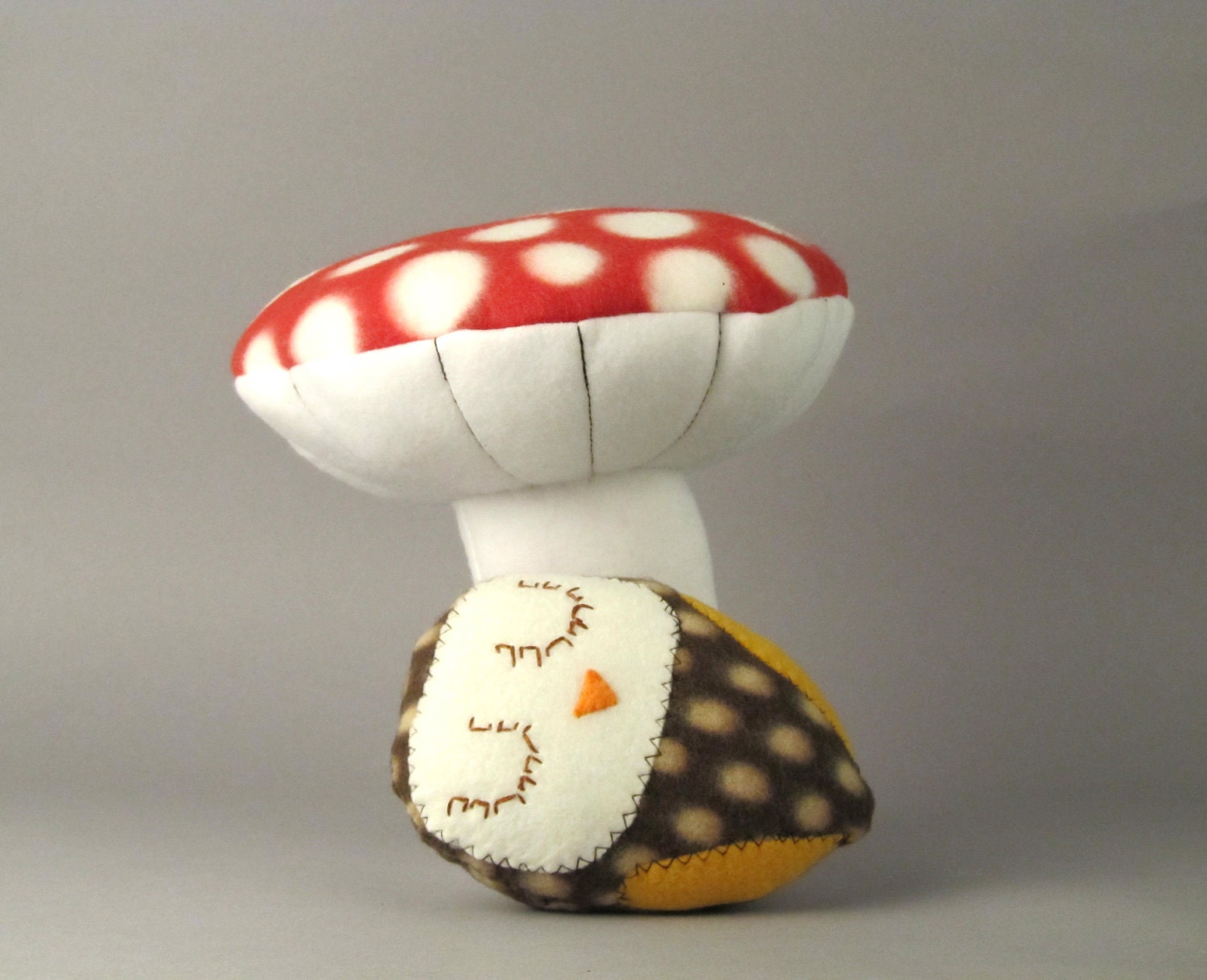 Medium Self Standing sized Mushroom- red and white spots- plush