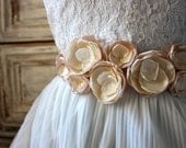Rose Flower Belt in Caramel Brown, Ivory Brown and Ivory (also shown in Purple Hues) Sash Style No. 11 Bridesmaid Sash