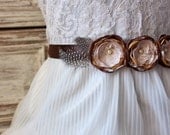 Feather Rosebud Bridesmaid Belt in Brown, Champagne, and Gold