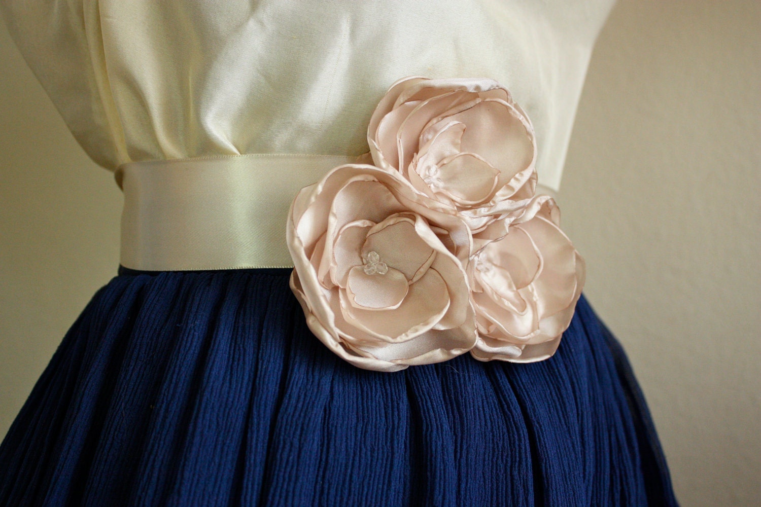 Champagne Bridesmaid Rose Flower Belt Sash (Style No. 10)