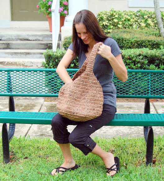Eco friendly tote bag, large market, beach, shopping, crocheted with plarn