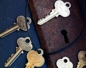 Vintage Key Necklace with Black Cord