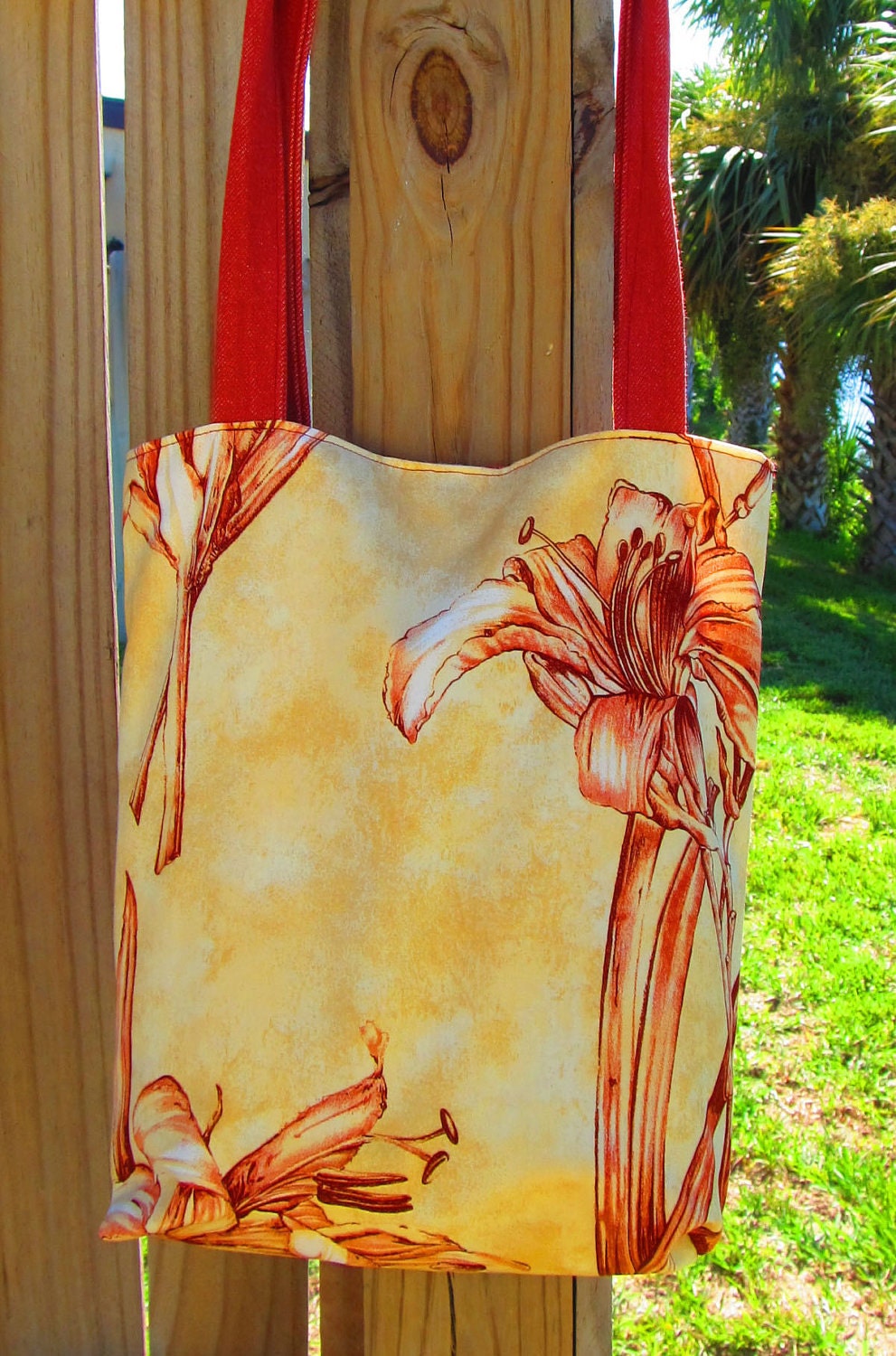 Red and Gold Lilly Tote