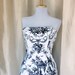 Antique print black and white strapless dress