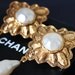 CHANEL Drop Earring Pearl Gold Logo Vintage 1980s Express Shipping