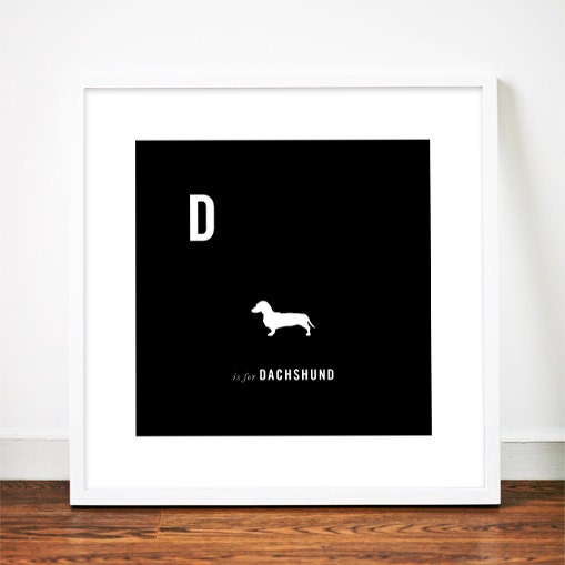 Dachshund print poster art illustration Sausage dog typography alphabet