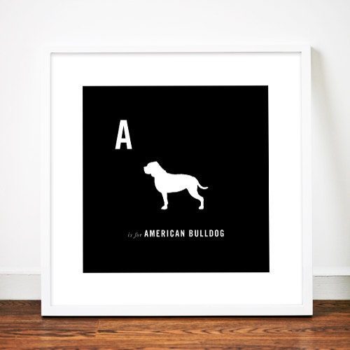 American Bulldog print art illustration silhouette typographic typography alphabet