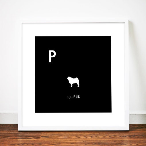 Pug print art poster illustration dog silhouette typography