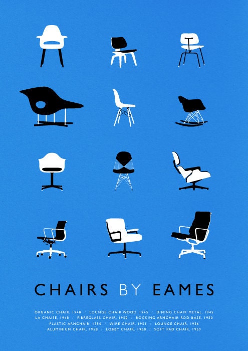 Eames poster art print Mid Century Modern Chair illustration Retro