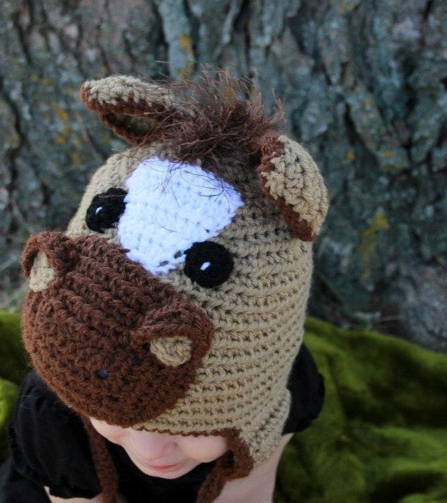 Lightning the horse crocheted hat... Perfect for dress up, costumes, winter, or photo props