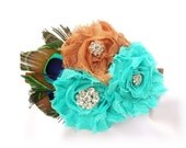 Fascinator Headband...Turquoise and Brown Peacock feather fascinator headband... Women, Girls, and Baby headband