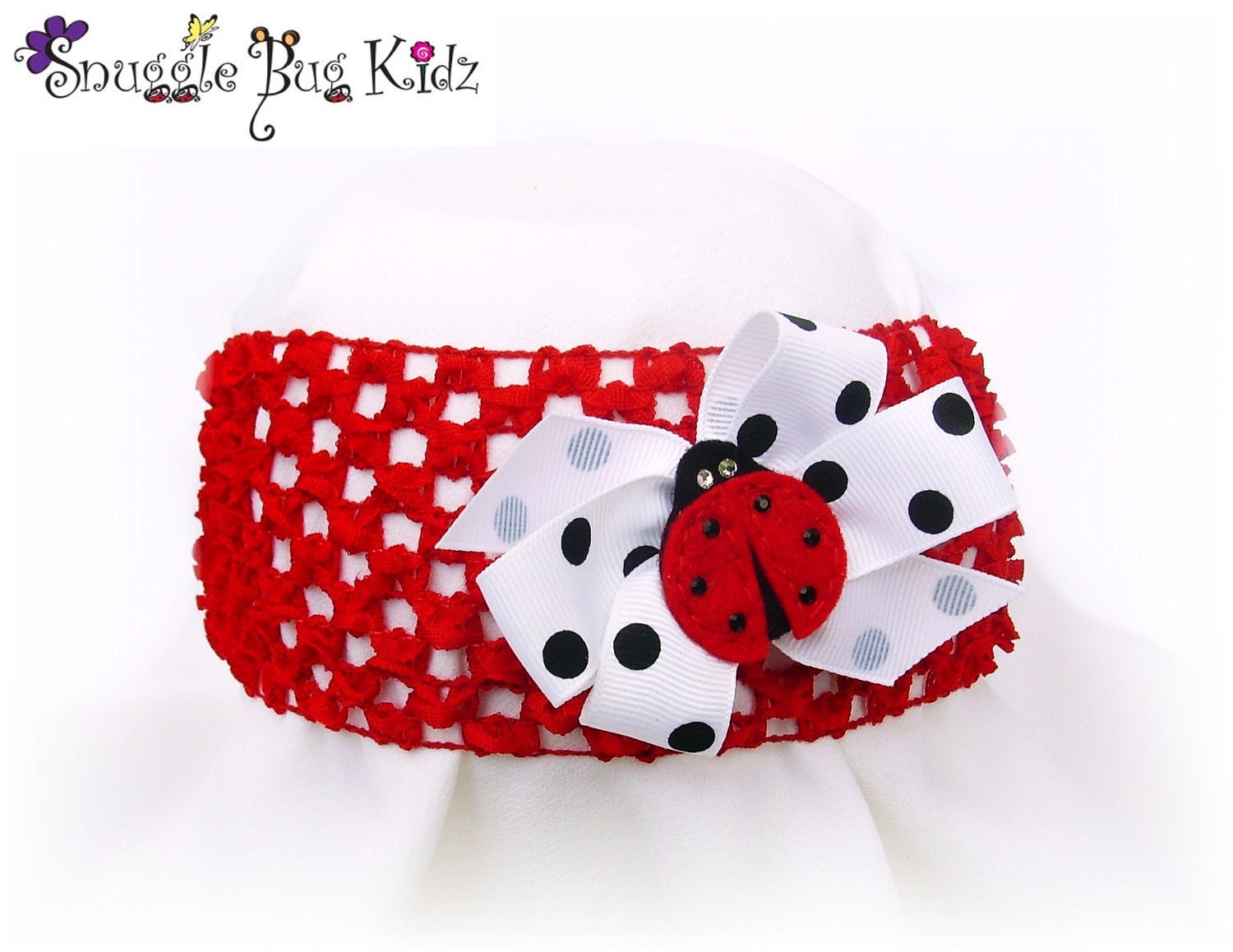 Little Lady bug  - crochet headband  - girls headband - ready to ship