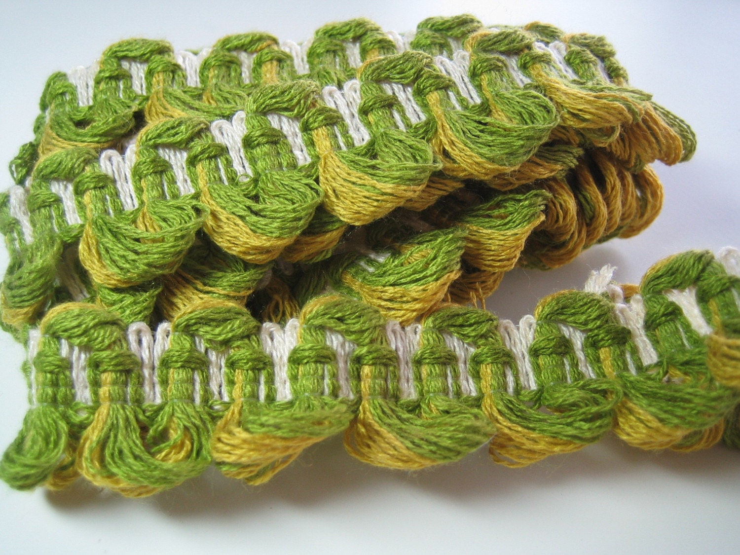 Bright and Cheerful Vintage Trim altered art, retro furnishing, mixed media, upholstery - 3 yards