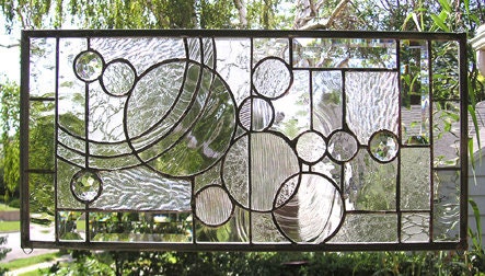 Stained Glass Window Panel--Circle Study Arts and Crafts Style--10" x 21"