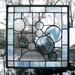 Stained Glass Window Panel-Nine Circles Over Geometric- 12.5" x 12.5"