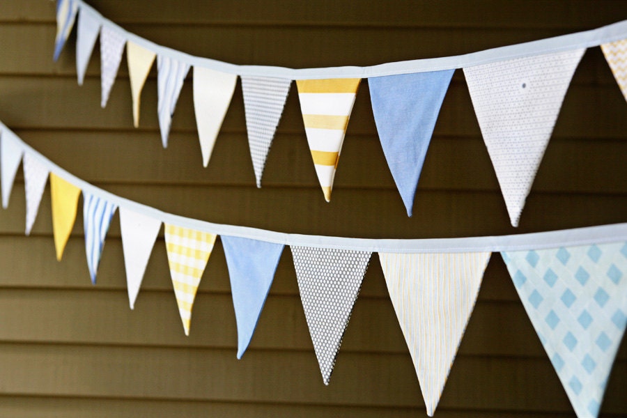Party Bunting - Pennant Flag Garland - Blue Grey Yellow
