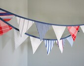 Party Bunting, Pennant Banner - Vintage Fabric - Boy, Nautical, Patriotic