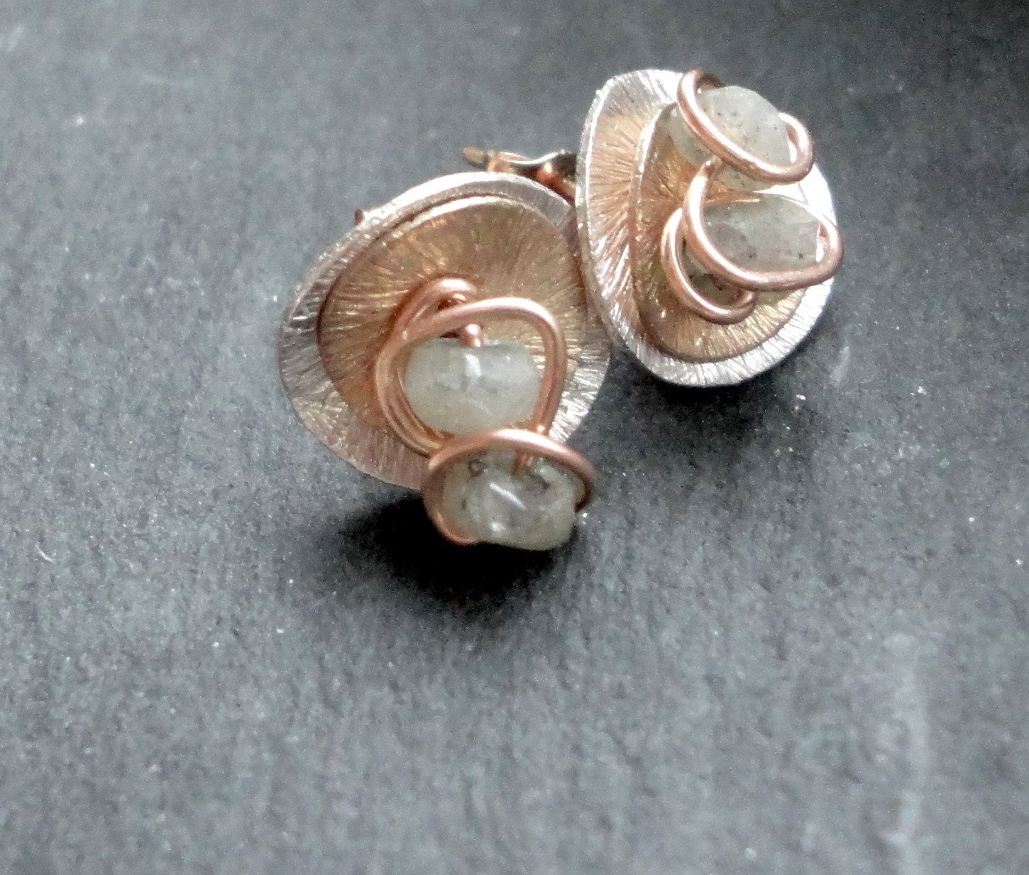 Stacking Lily Pad 14K rose gold vermeil sterling silver labradorite stud post earrings