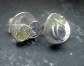Sterling silver stud earrings iolite peridot semiprecious stones- The Mini Lily Pad