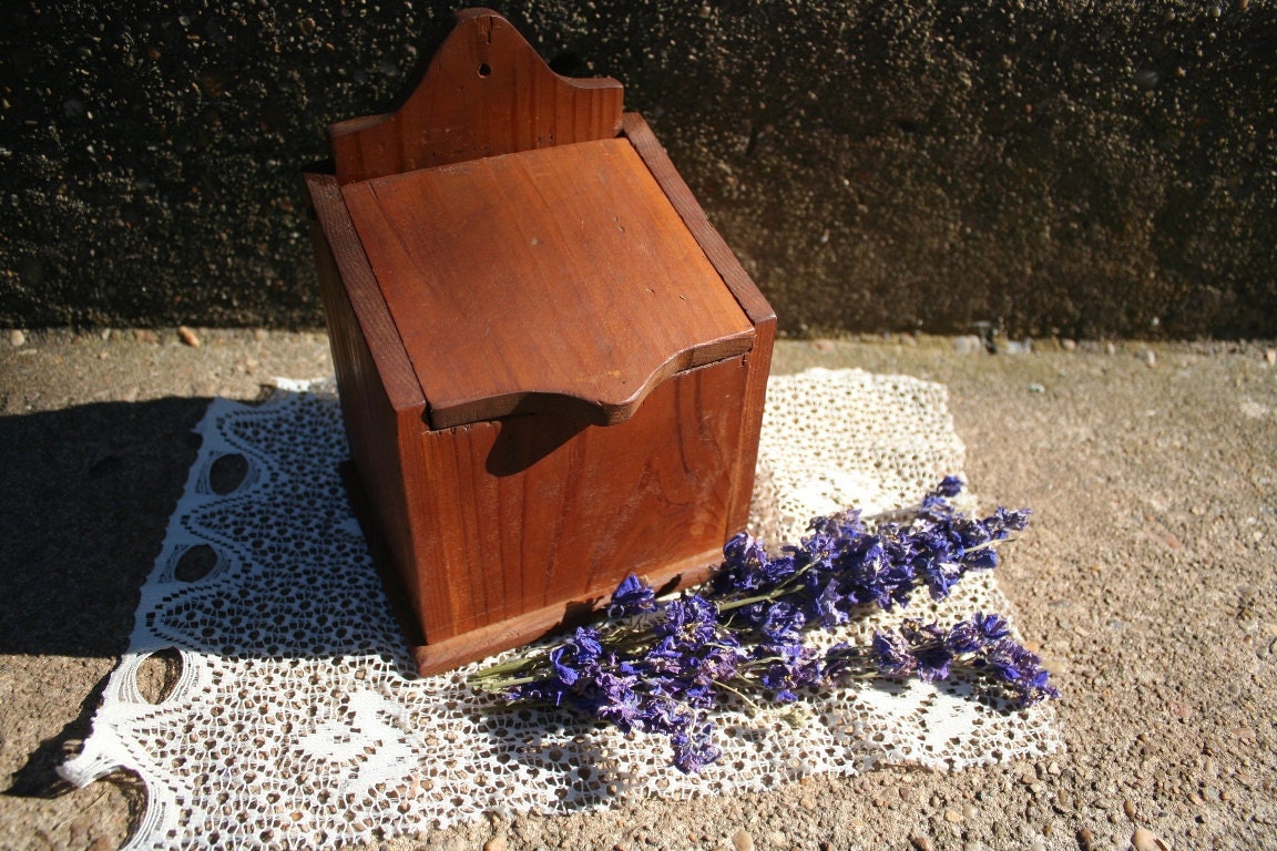 Vintage Rustic Wooden Small Box Handmade Storage Piece Coffee or Tea Holder or Salt Box Cellar Kitchen Organizer