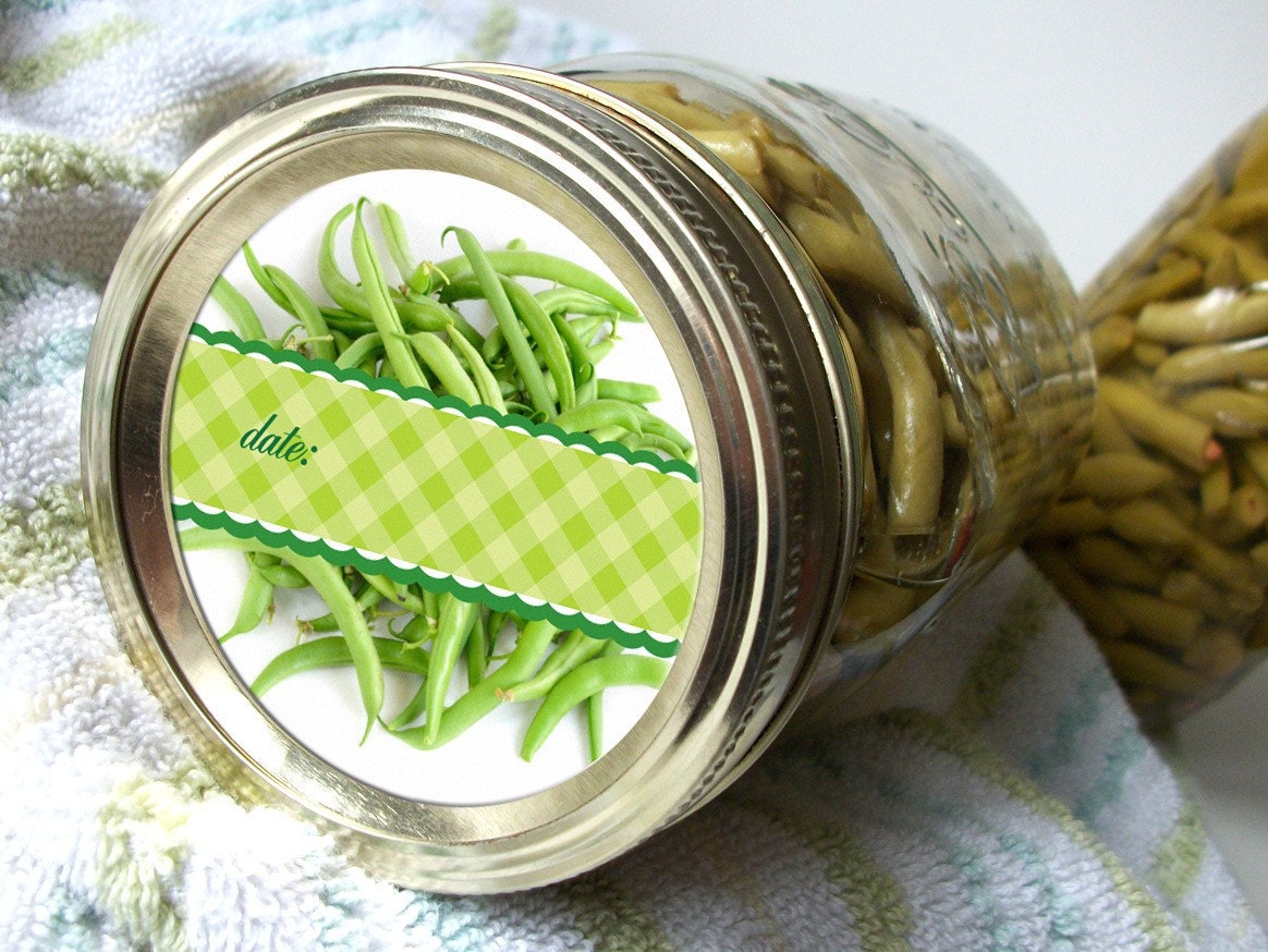 Green Bean Canning Jar stickers or labels, 2 inch round, food preservation, mason jars