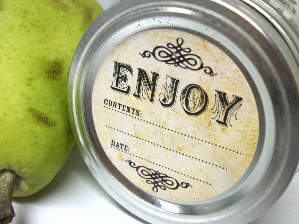 Vintage Enjoy Canning jar labels, 2 inch round stickers for mason jars, fruit  and vegetable preservation, jam and jelly