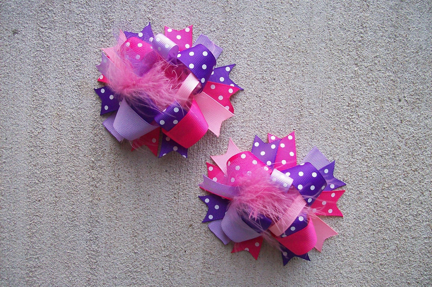 Hair Bows---Set of 2---FULL SIZE Funky Fun Over the Top Bow---Super Fun Pigtails or Great for Sisters